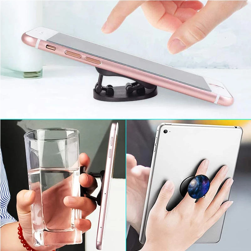 Dudukan Ponsel Mewah Dudukan Soket Saku Dapat Dilipat Gambar Berwarna Dapat Diputar Pegangan Cincin Membesar untuk iPhone 11 13 Pro Max Samsung