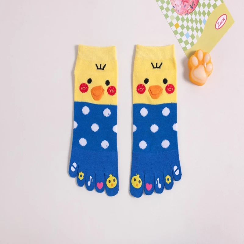 4 Pairs Crew Women 5 Finger Socks Middle Tube Sweet Candy Color Lady Cotton Five Toe Socks