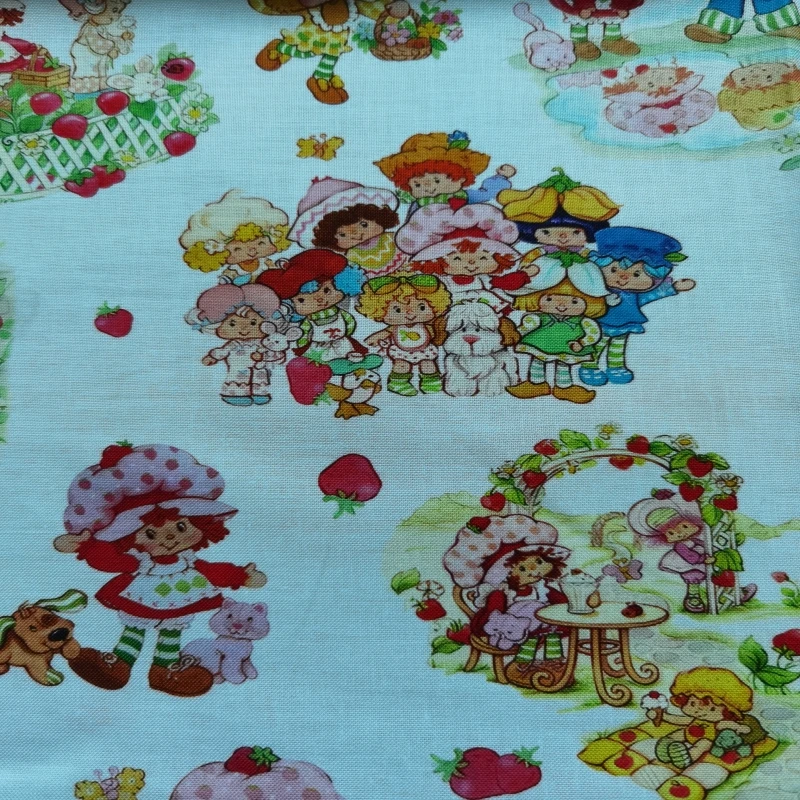 0.5Yard Cartoon Strawberry Girl Print Thin 100% Cotton Fabric for Girl Clothes Hometextile Cushion Cover Needlework DIY