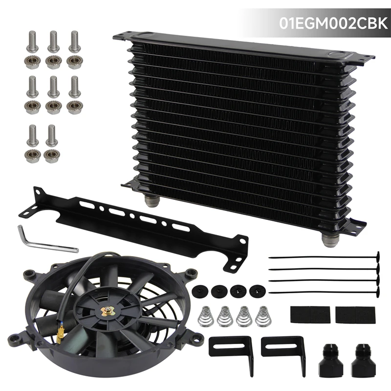 Universal 15 Row AN10 Engine Oil Cooler w/ 2PCS AN10 To AN8 Fittings Mounting Bracket + 7