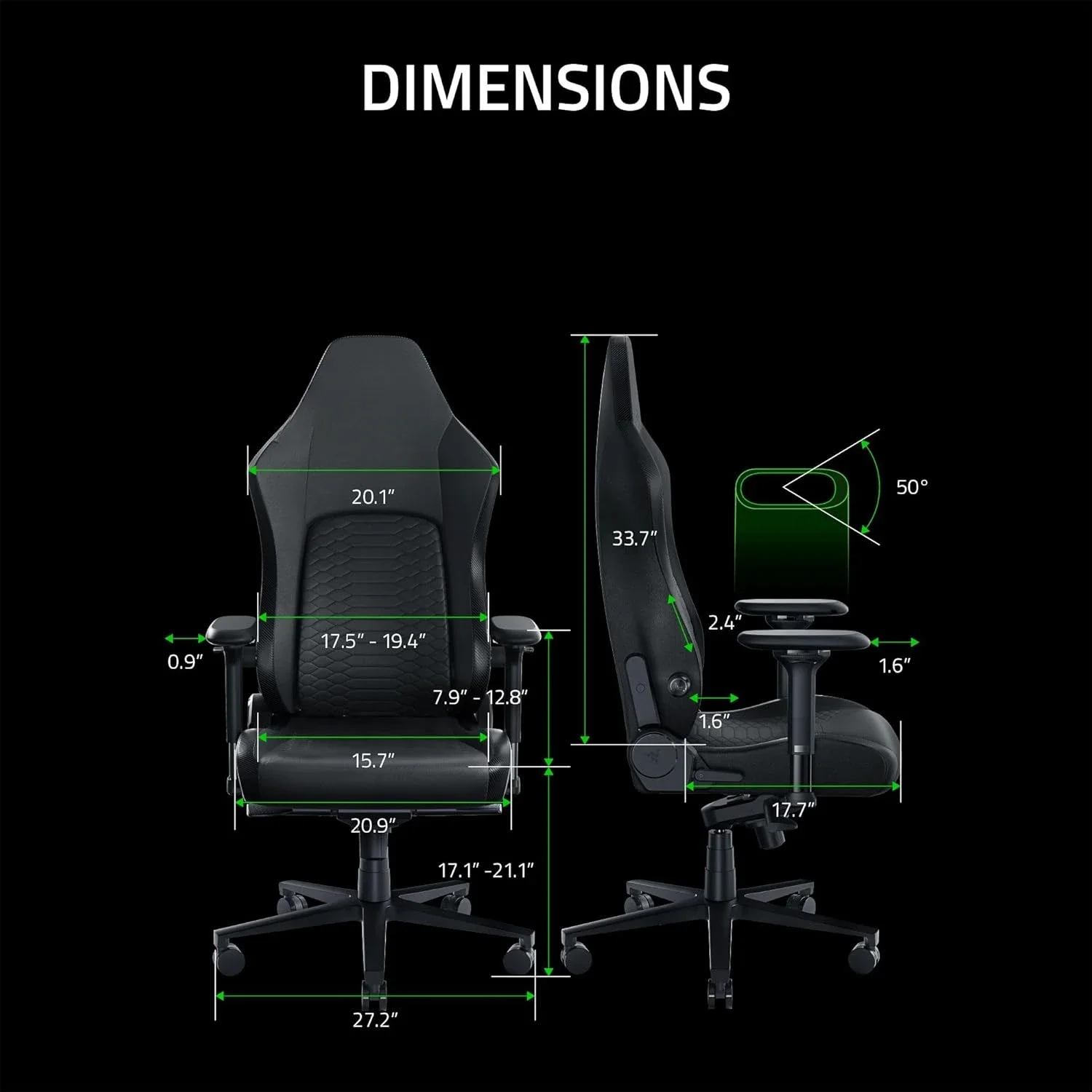 Gaming Chair: Adaptive Lumbar Support - Adjustable Lumbar Curve - High Density Foam Cushions - Reactive Seat Tilt