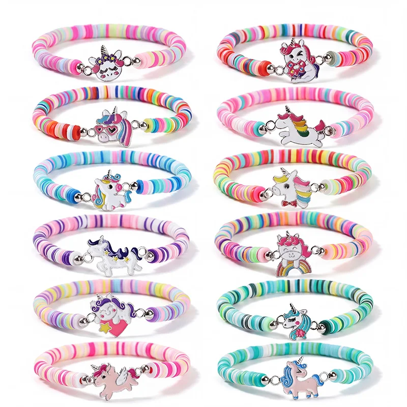 

12Pcs/set Unicorn Charm Elastic Beaded Bracelets for Kids Girls Birthday Party Favors Pinata Filler Gifts for Guests Baby Shower