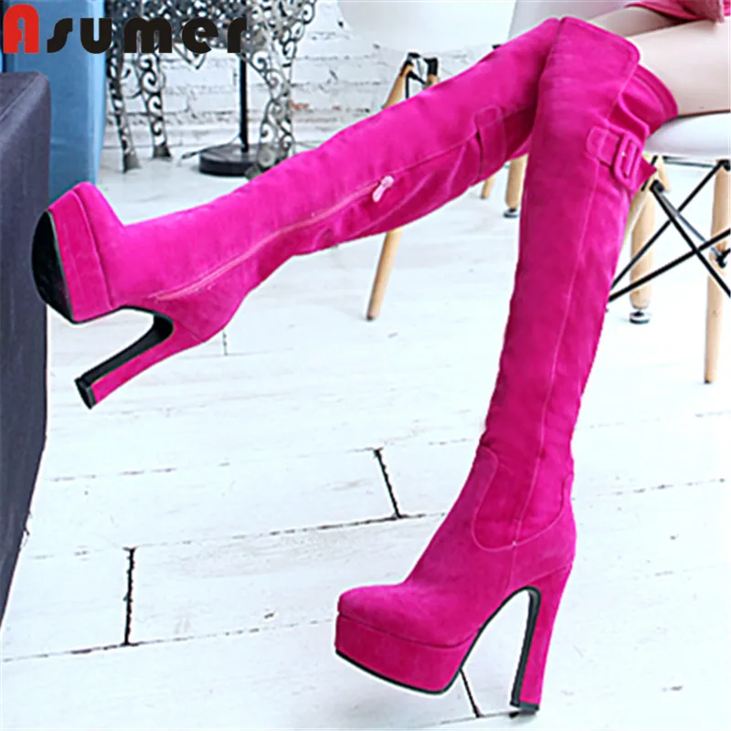 ASUMER 2023 Size 32-43 New Flock Over The Knee Boots Sexy Ladies Zipper Winter Boots Thick High Heels Platform Shoes