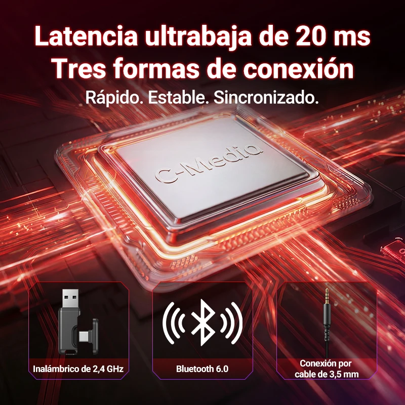 QCY Wireless Gaming Headset Heroad VT200 Audífonos Gamer con Micrófono Desmontable, Over-Ear, Conexión Tri-Mode, Sonido Surround 7.1 para PC/PS4/PS5