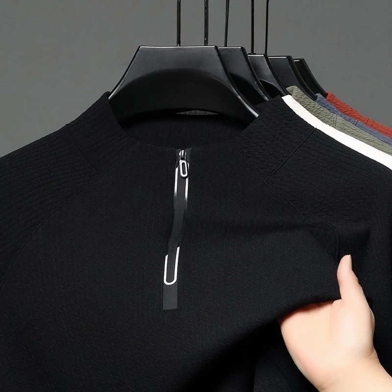 الراقية جودة تي شيرت رجالي س الرقبة بسيط بلون نصف سستة البلوز الخريف تنوعا مأدبة التنقل الاتجاه الرجالي