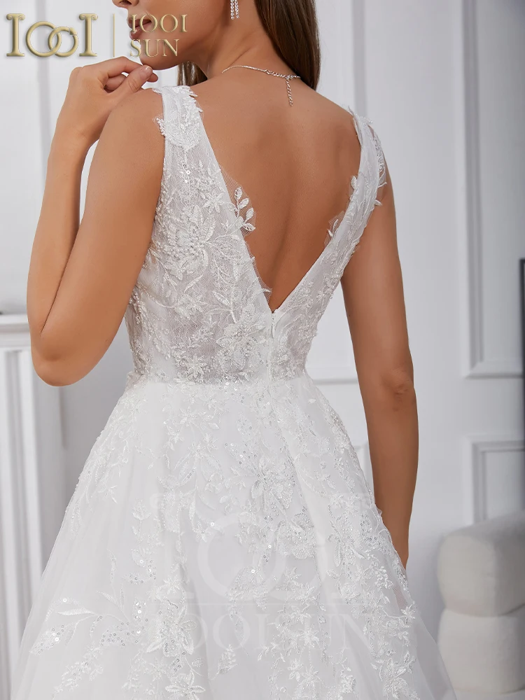 Nuovo in pizzo con scollo a V abito da sposa squisito casual in rilievo abito da sposa romantico abito da sposa Vestido De Noiva personalizzato