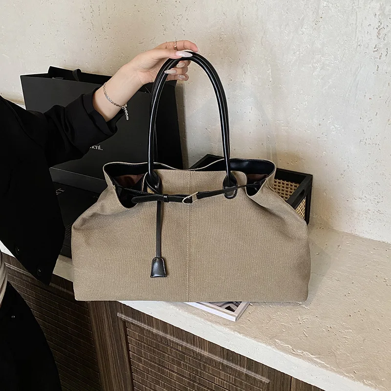 

Холщовая большая сумка с цветными блоками 2025 для женщин, минималистичный кошелек через плечо, модная сумка