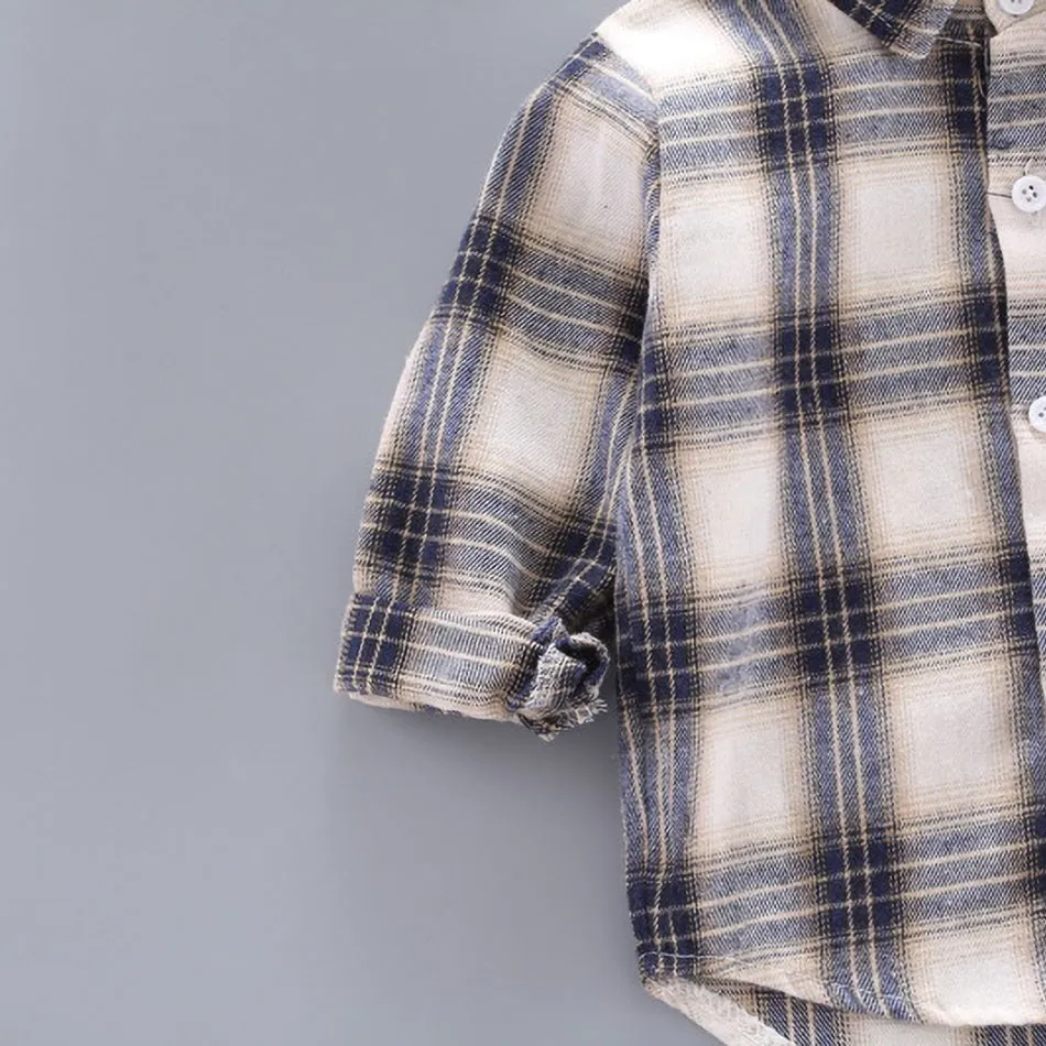 2024 Korean Fashion Children Tops Boys Buffalo Plaid Flannel Shirt Baby Casual Shirt Outerwear Clothes Autumn Girls Blouses 0-5T