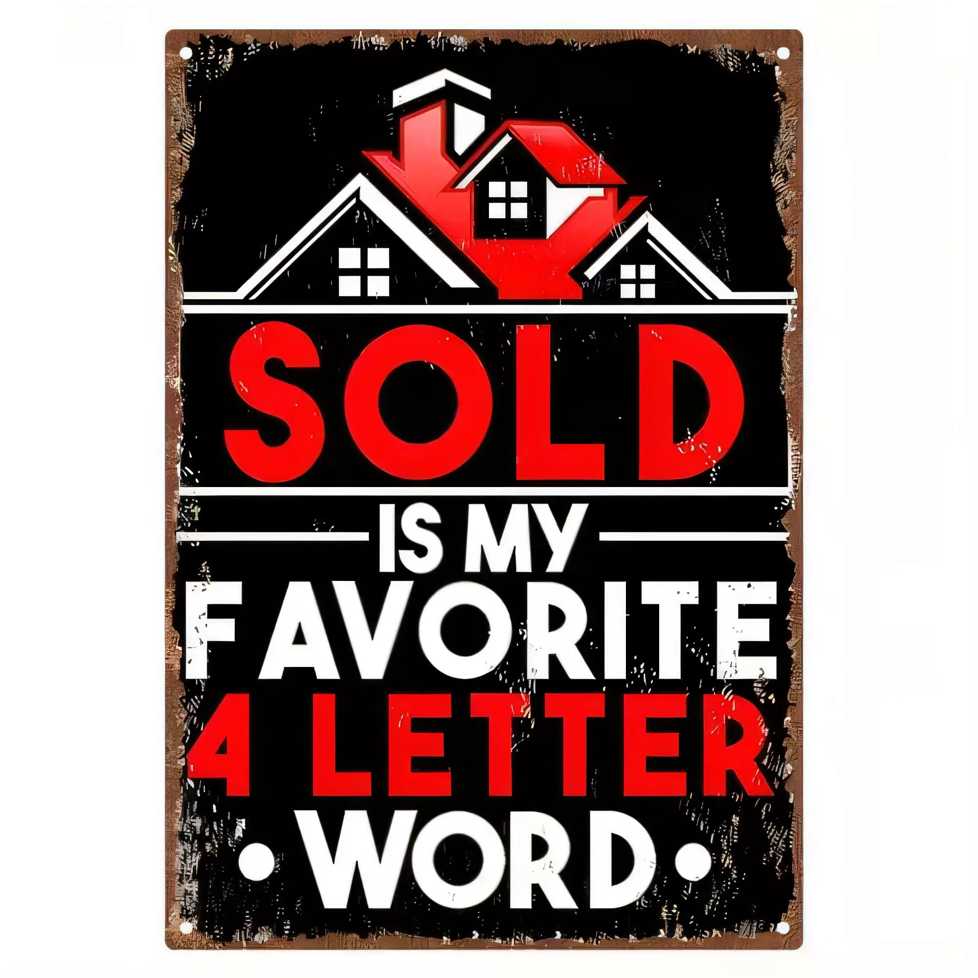 Tin Sign Retro Vintage Style “SOLD IS MY FAVORITE 4 LETTER WORD” Metal Wall Plaque for Man Cave Garage Bar Office Decor, Rustic