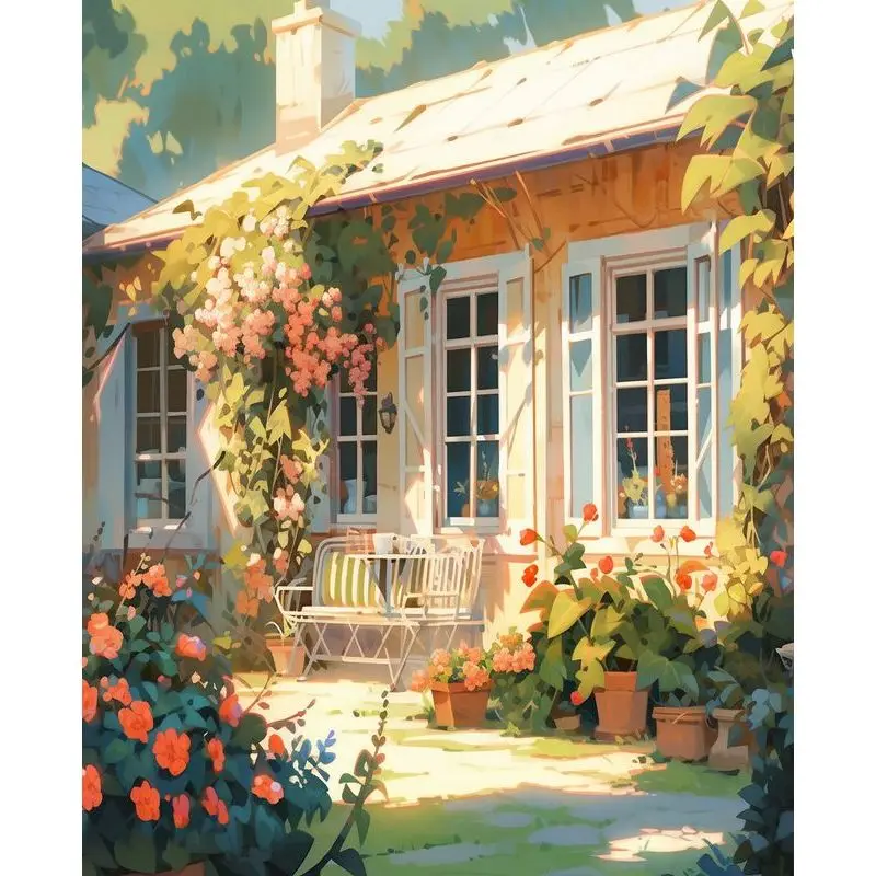 صورة RUOPOTY مع أرقام، صورة كوخ جبل بعيد، تلوين حسب الرقم، فن الديكور للمبتدئين، ديكورات الحائط الداخلية #1