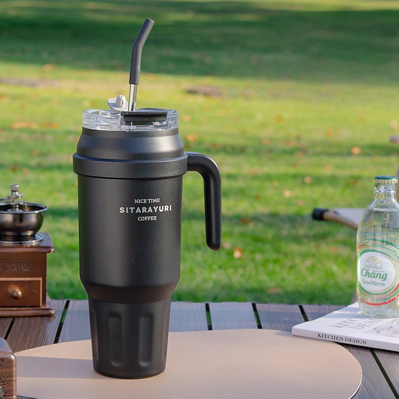 كأس بينجبا فراغ بطبقتين من الفولاذ المقاوم للصدأ مع مقبض ، ترمس أوتوماتيكي محمول ، سعة كبيرة ، خارجي ، رياضي