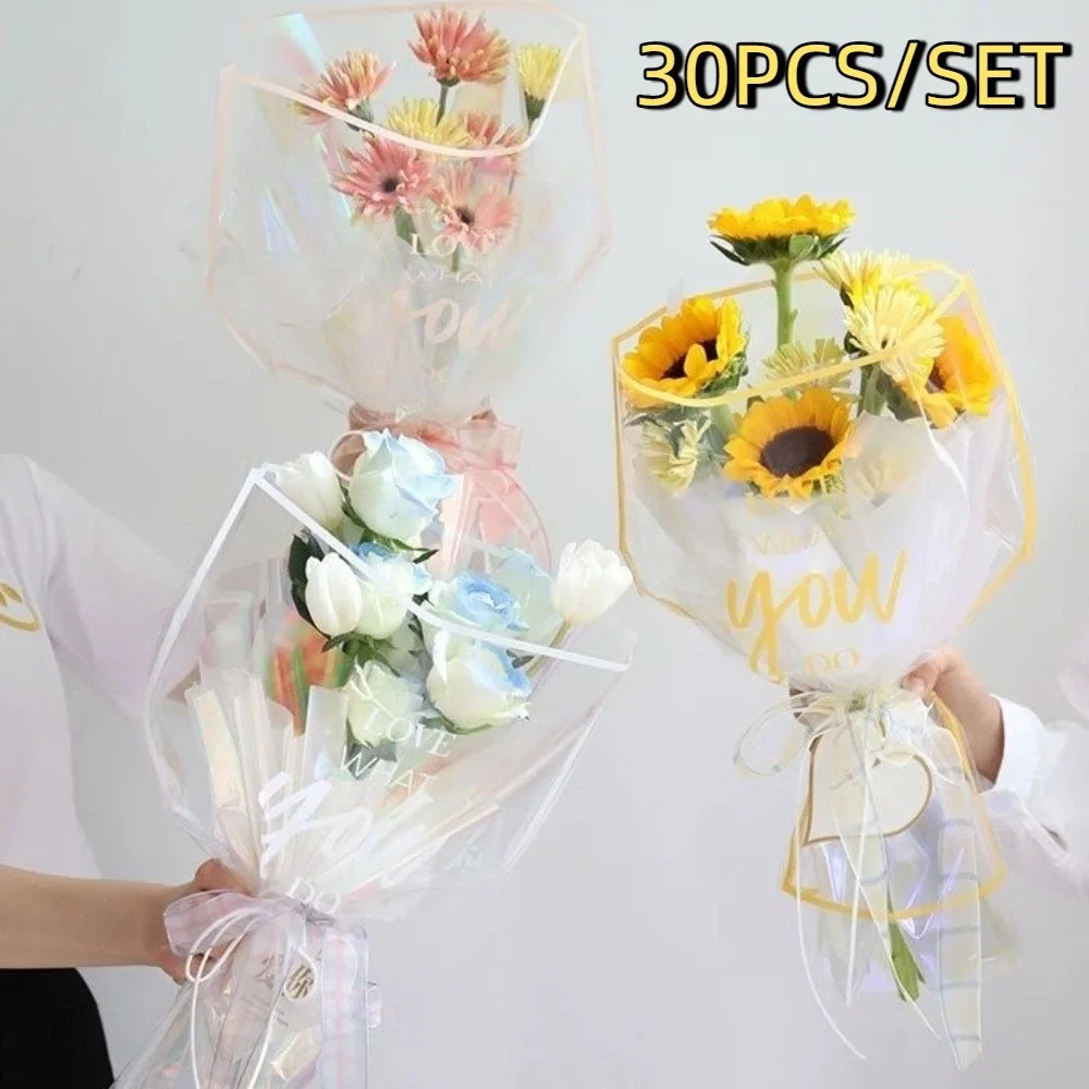 

30 Pieces Transparent Flower Wrapping Bags Colorful OPP Bag Flower Arrangement Bags Waterproof Rose Sleeves Valentine's Day