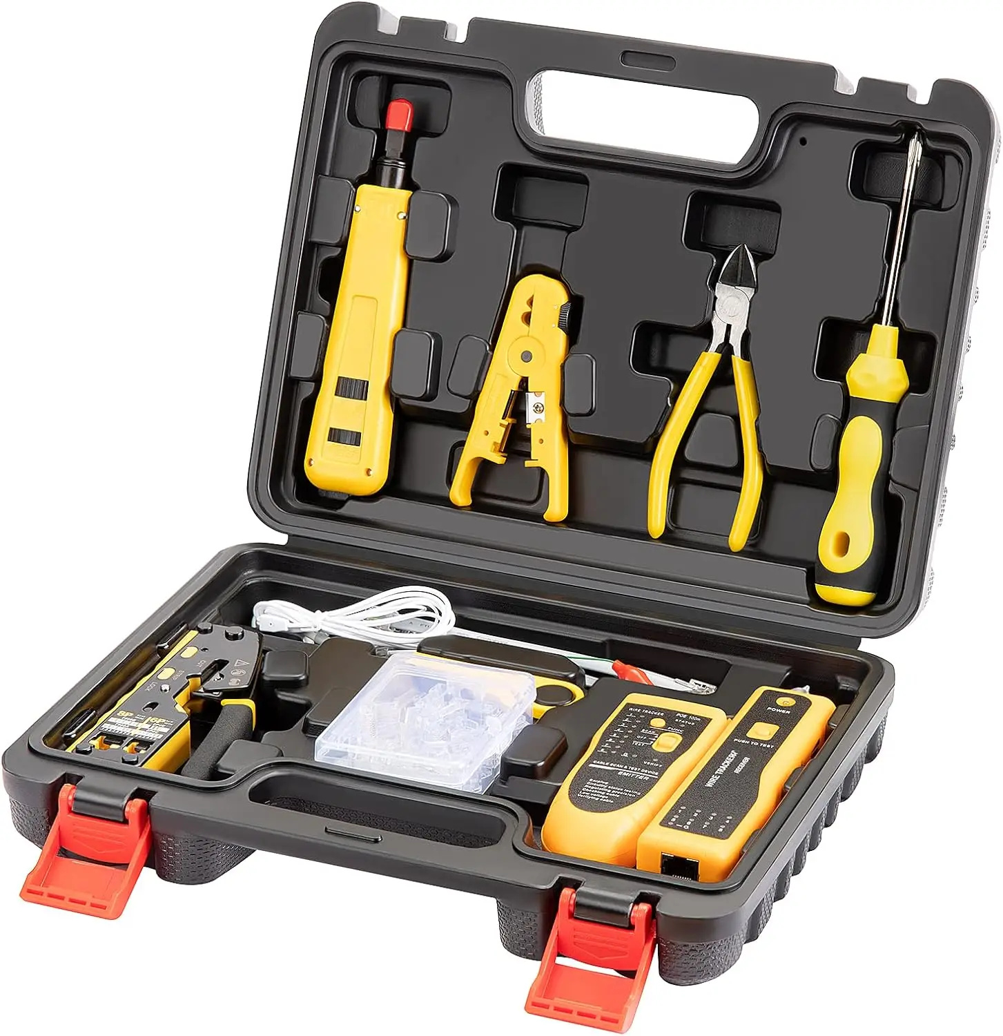 

Professional Network Tool Kit with RJ45 Crimper, Wire Tracker, Punchdown Tool, Stripper and Cutter for Cat6/Cat5e Cables