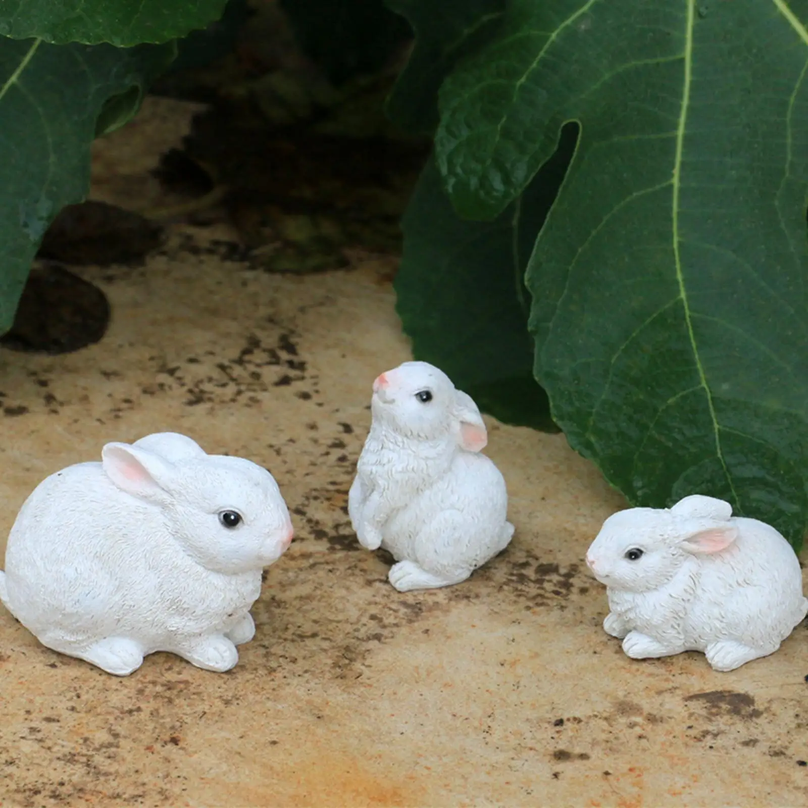 3Pcs Lovely Bunny Figurines Collectible Sculptures Dollhouse Miniature Rabbit Statue for Yard Home Cabinet Garden Living Room