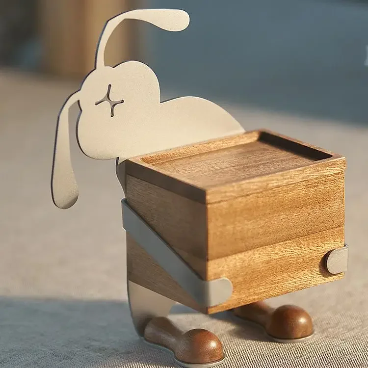 Premium solid wood jewelry box storage box earrings bracelet storage box creative rabbit ornament brick rabbit