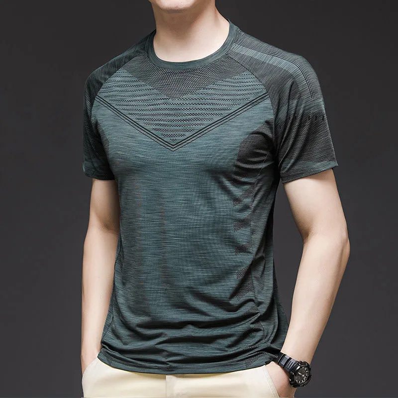 Summer Men Short Sleeve Sport Quick-drying T-Shirt Streetwear Male Clothes Gym Outdoor Jersey Pullover Basic Fashion Fitness Top
