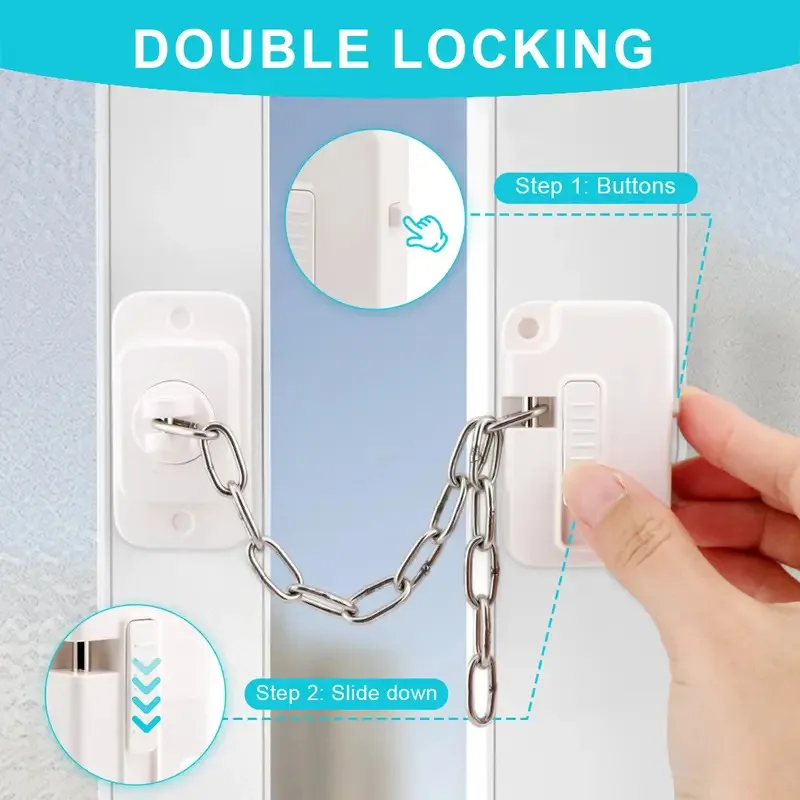 Window Door Safety Locks Self Adhesive Window Frame Safety Chain Lock No Drilling Adjustable for UPVC Wooden Sliding Window