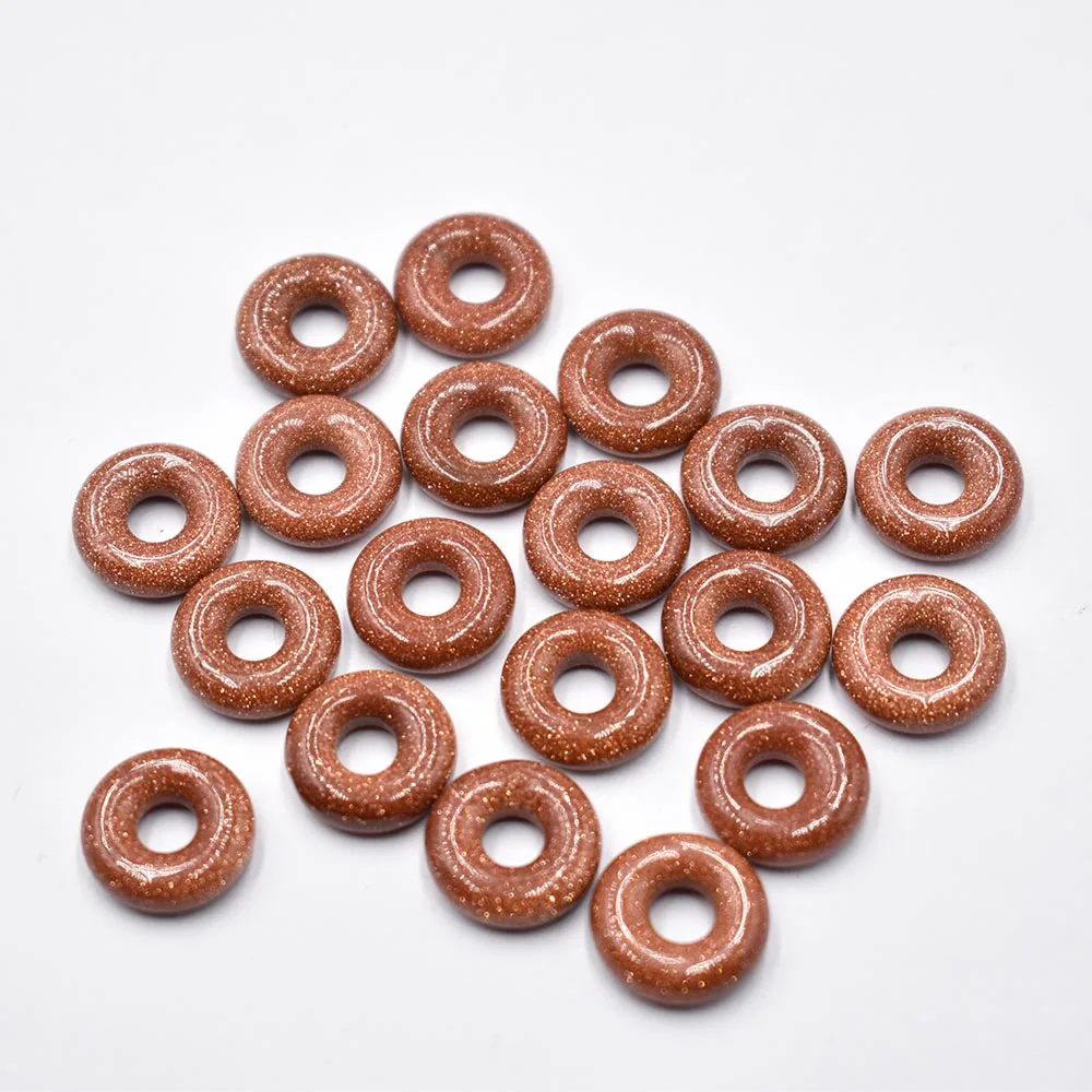 Naturstein Quarzkristall Tigerauge Opal Türkis Kreis 15mm Donut-Anhänger für DIY-Schmuckherstellung Halskette 26 Stück – Detail 17