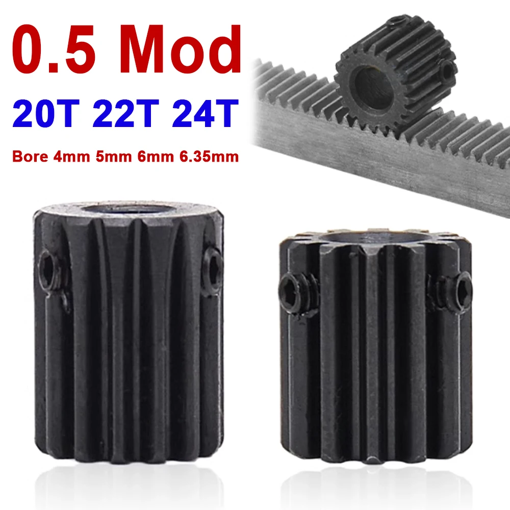 

1/2/3pcs 0.5 Mod Pinion Gears 0.5M 20T 22T 24T Bore 4mm 5mm 6mm 6.35mm 45# Steel Spur Gear Transmission Accessories Motor Parts