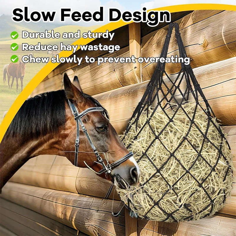 Large Capacity hay Feeder Bag 2Pcs/Set Durable Slow Feed hay Net Hanging 40inch Horse Feeding bag  for Horses Goat Sheep