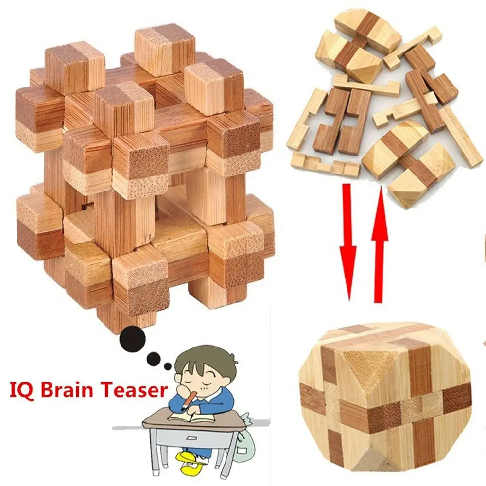 大人と子供のための竹の木製の連動パズル,古典的なおもちゃ,頭の体操,子供のためのゲーム