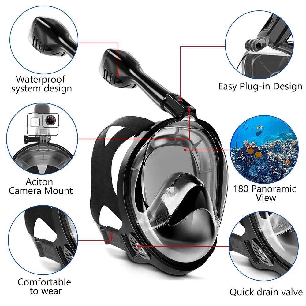 Professional Snorkeling Mask Adults Underwater Anti Fog Full Face Diving Mask Snorkel Diving Goggles Swimming Equipment