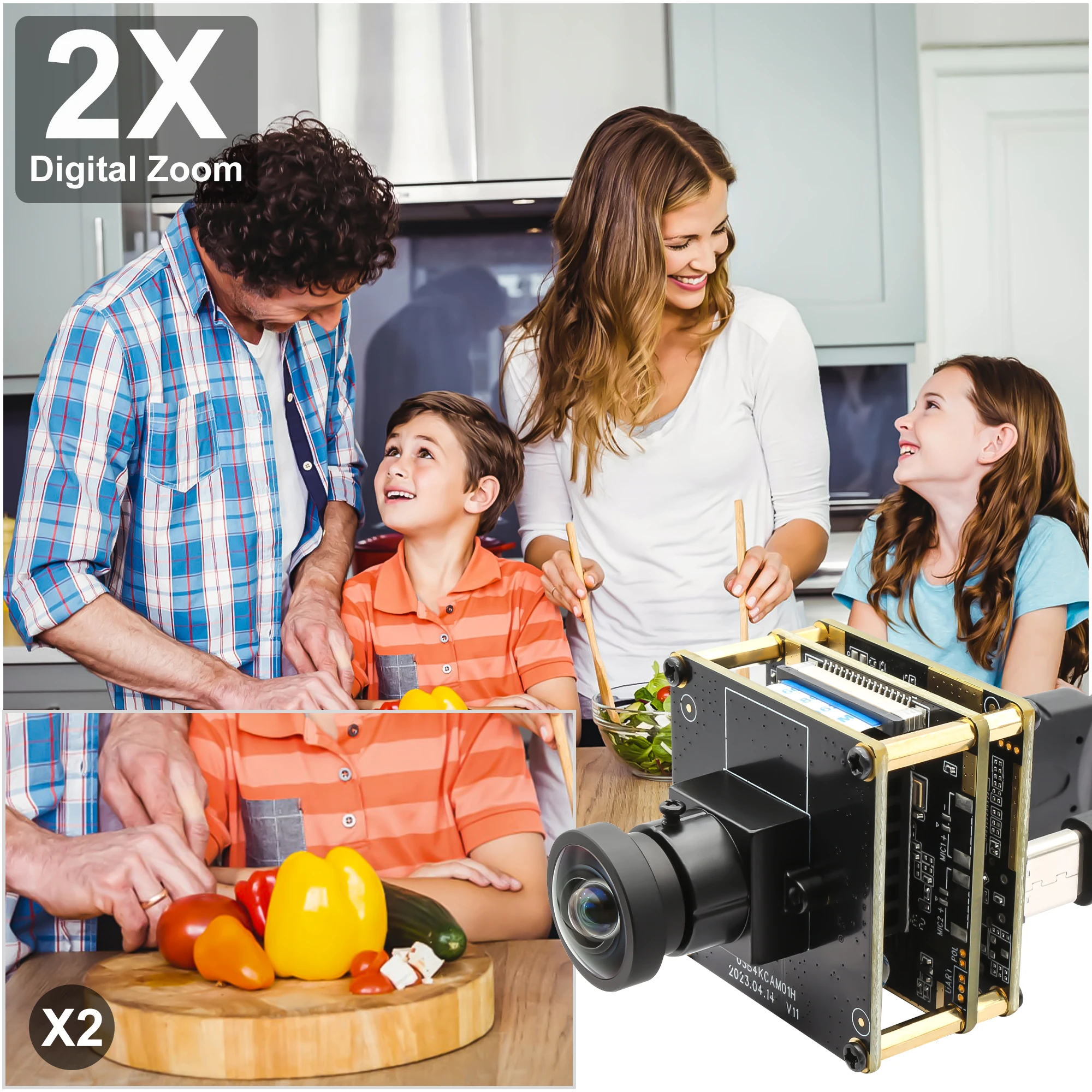 ELP 4K 30fps HDMI Mini USB Camera Module Wide Angle Fisheye Lens 2X Digital Zoom Video Conference Webcam for Linux Android Mac