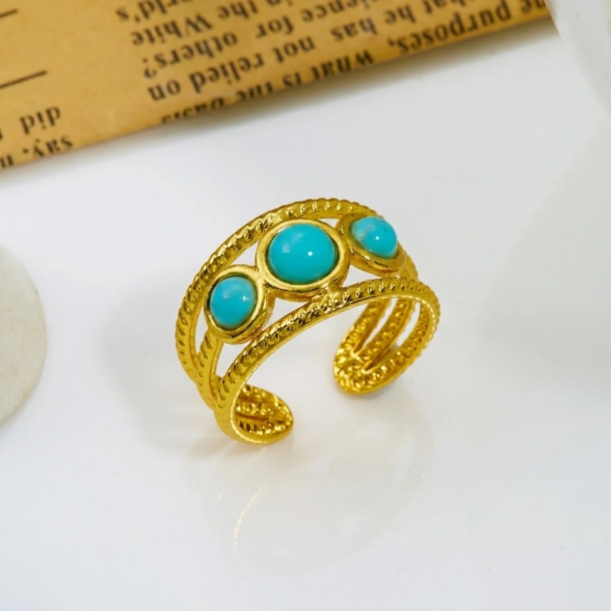 Edelstahl Blau Naturstein Geometrische Fingerringe für Damen und Herren Französischer Vintage Sonnenblumen-Blatt Runder Ovaler Ring Schmuck – Detail 24
