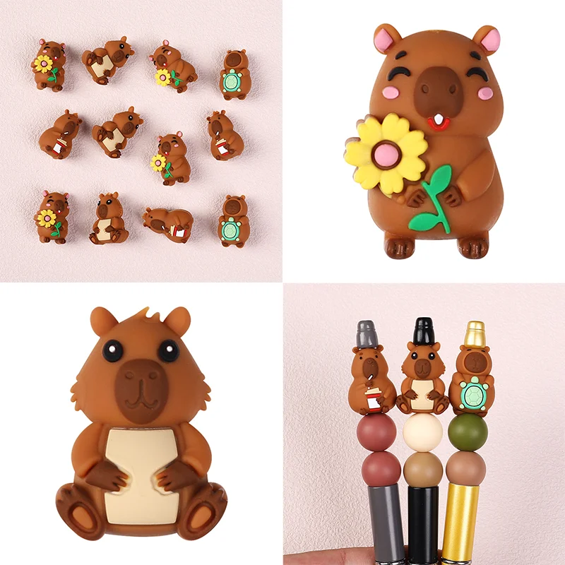 

5/10Pcs 3D Cartoon Capybara Focal Silicone Beads For Jewellery Mkng DIY Beaded Pen KeyChain Bracelet Necklace Popular Jewellery