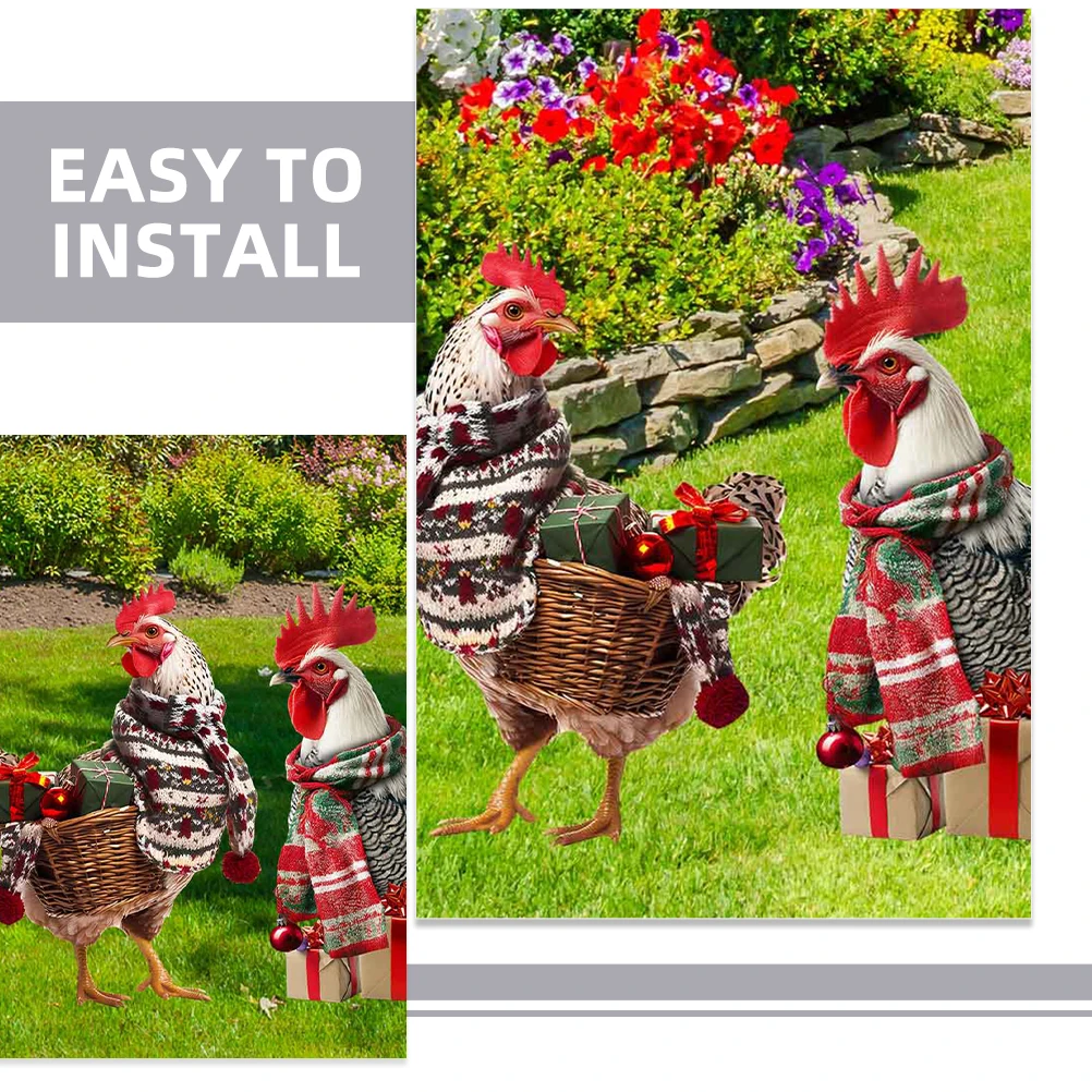 

Garden Ornaments Cock Chicken Ground Plug Outdoor Decorations for Iron Stake