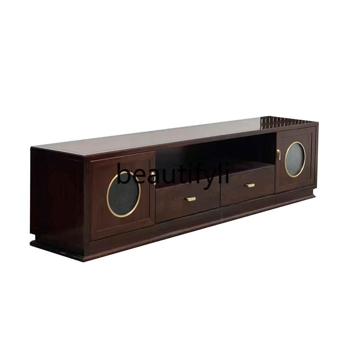 

Q181 New Chinese TV cabinet, ebony solid wood TV cabinet, integrated cabinet for storage and storage