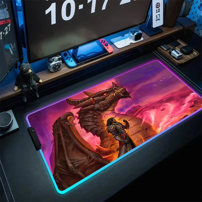 LED Light Desk Mat Xxl Computer Mousepad W-world of Warcraft 80x30 Backlight Keyboard Accessories Cool Gaming RGB Mouse Pad Pc