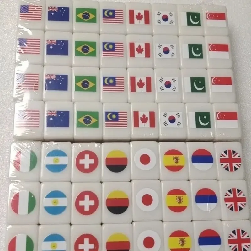 64 Blocks Tiktok Seaside Escape Mahjong Tile Game with Pattern of Flag Ball 1/2 Players Funny Parent Child Party Game Toy Gift ﻿