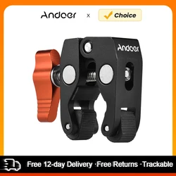 Andoer Crab Pliers Clip Super Clamp with 1/4 inch & 3/8 Inch Screw Hole Metal Material Super Clamp with Non-slip Rubbers