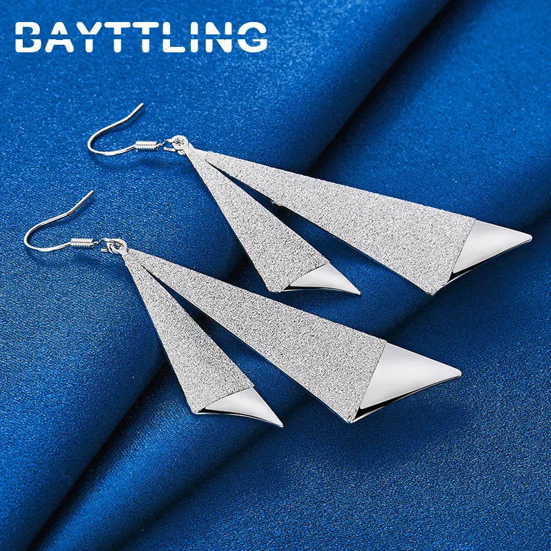 Fashionable 925 Sterling Silver Earrings 80MM Exquisite Frosted Geometric Earrings Women Wedding Party Favors Jewelry