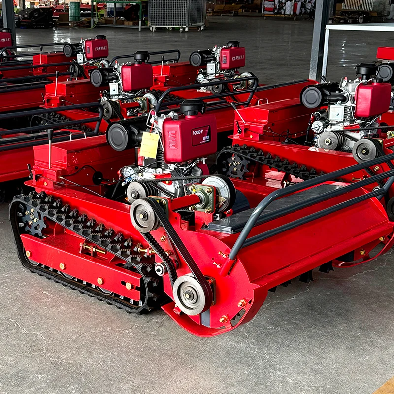 Cortacésped sobre orugas todo terreno autopropulsado con control remoto de yugo inalámbrico personalizable para una mantenimiento eficiente del jardín