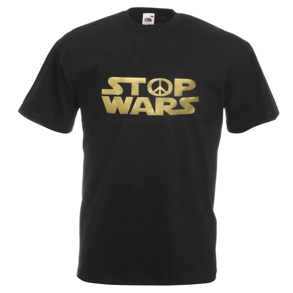 Black Stop Wars Peace Symbol Pacifist Galaxy Wars Spoof T-Shirt High Quality 100%Cotton Short Sleeve