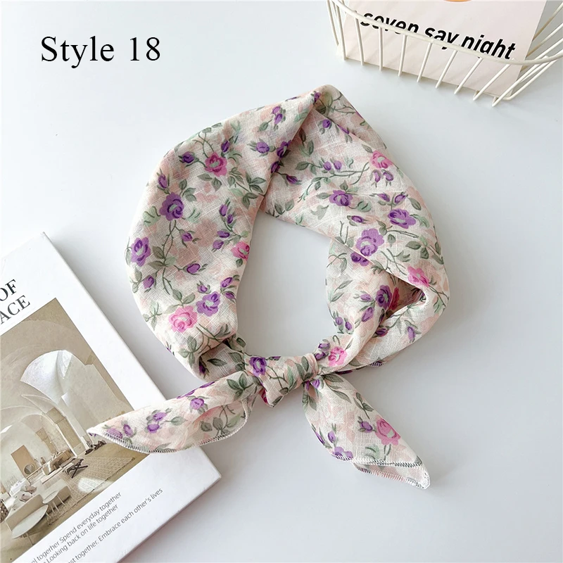 New 58*58cm Cotton Linen Girl Square Scarf Floral Print Women Fashion Bandanas Head Hair Accessories Turban Hairband Headband