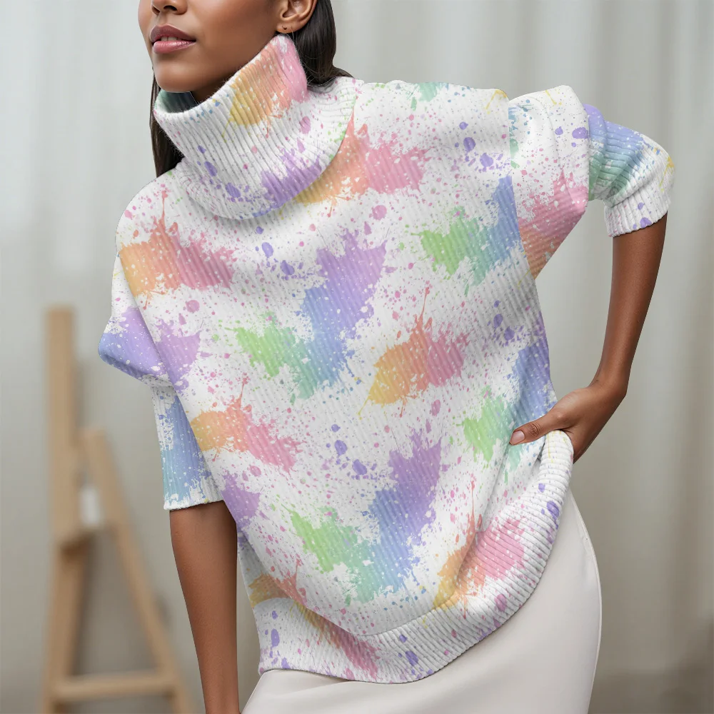 

Водолазка с градиентом тай-дай, водолазка с цветной геометрией, свитер с длинными рукавами, повседневный женский свитер