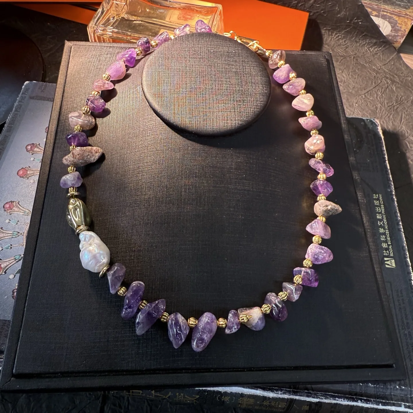 Amethyst prehnite baroque nuggets necklace