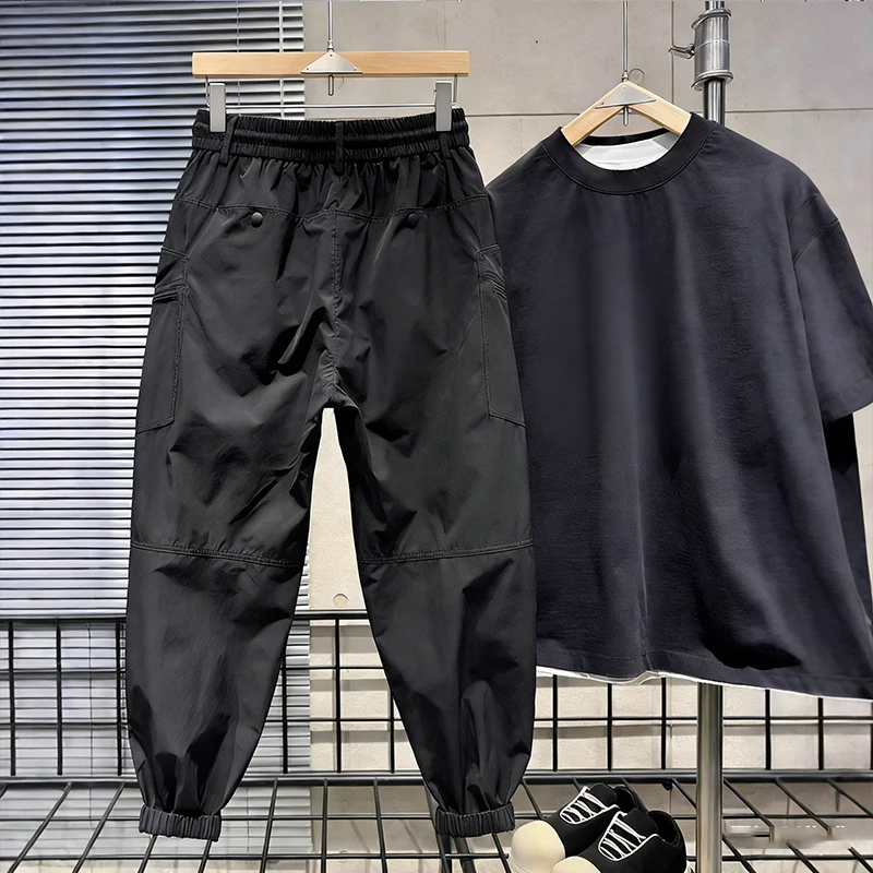 Men's Summer Loose Outdoor Casual Sports Pants Quick Dry 9-Point Pants Fashion Streetwear Harem Pants Beam Foot Cargo Pants