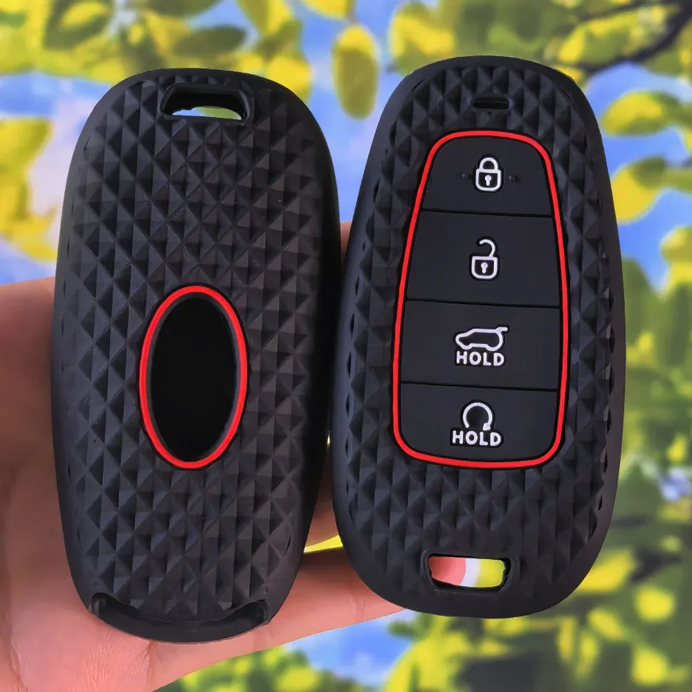 Durable Diamond Pattern Silicone Key Holder Case For Hyundai Solaris Tucson NX4 Santafe DN8 Sonata Hybrid NEXO Elantra Kona