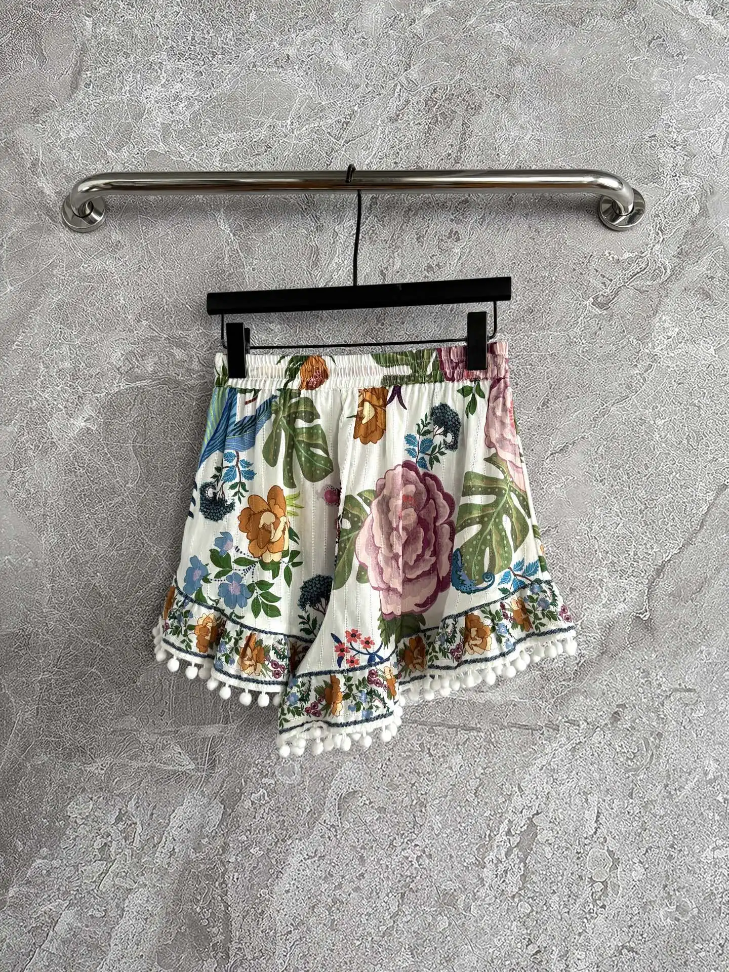 

Женские шорты из 100% хлопка с цветочным принтом, повседневные женские шорты ручной работы с кисточками и эластичной резинкой на талии