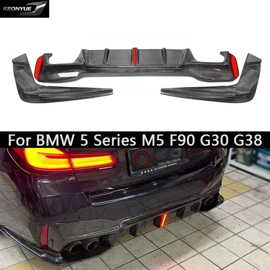 Carbon Fiber Diffuser For BMW 5 Series M5 F90 G30 G38 Back lip Bumper Car Rear Splitters Spoiler 3D with light Auto body kit