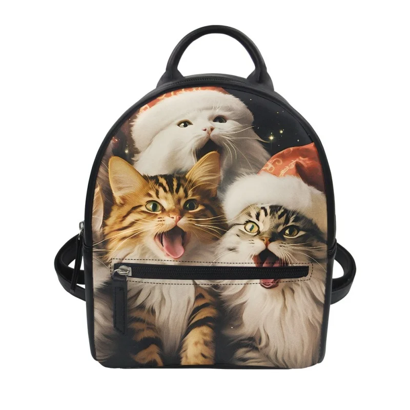 

Noisydesigns Cute Dogs Cats Women Backpack PU Mini Bags Kids Favors Party Youthful Merry Christmas Couple Note Black Bags 2023