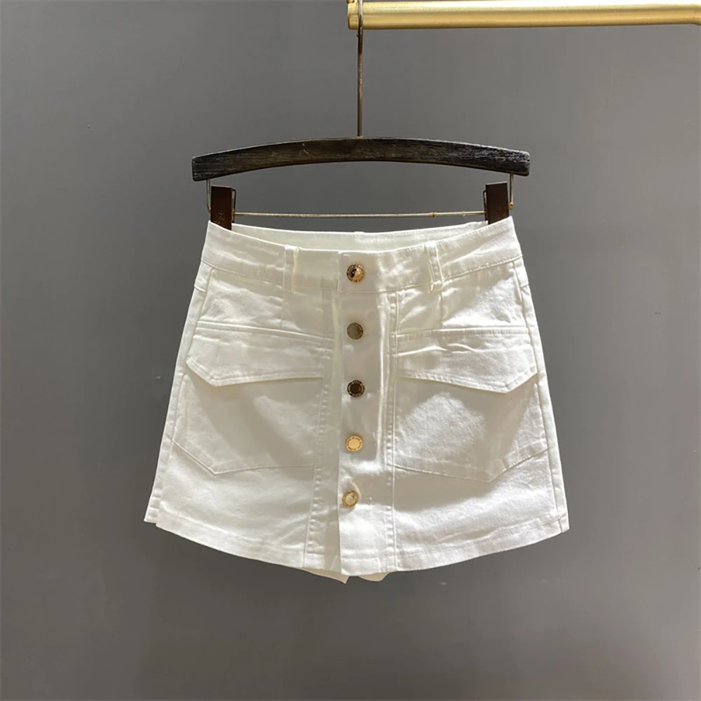 Vintage Single Breasted Denim Skirt Summer Women Wrap Hip A- Line High Waist Mini Skirts Streetwear Casual Jeans Skirts
