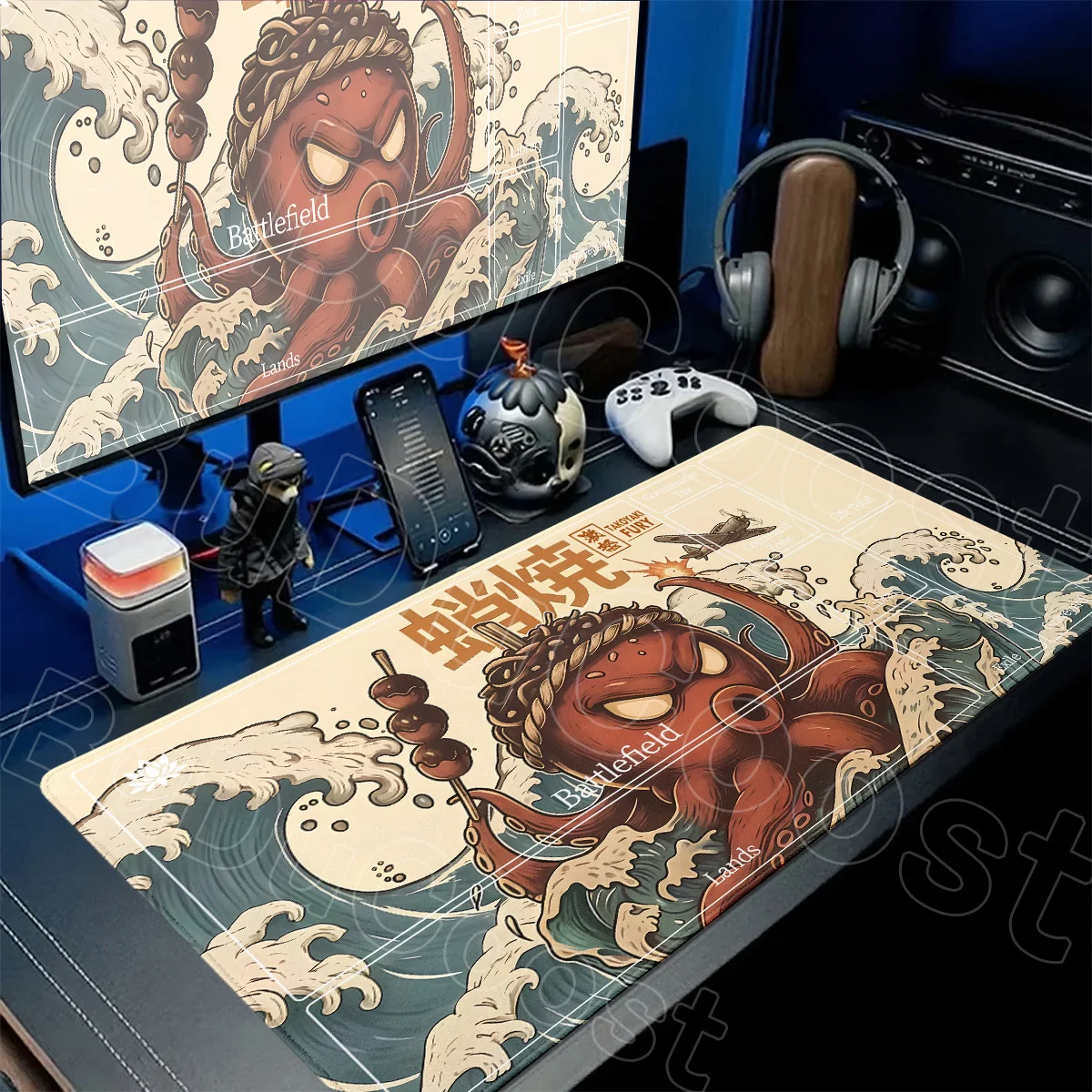 Monster Octopus MTG The Magic Gathering Game Carpet Mousepad Great Waves TCG Playmat With Rubber Base Suture Edge Games Card Mat