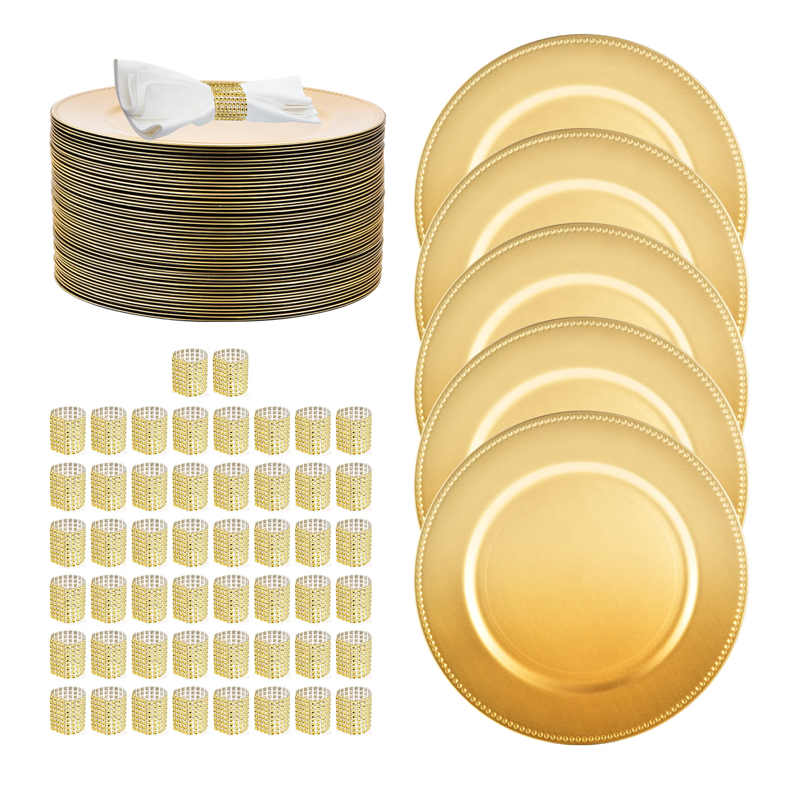 

Gold Charger Plates Wedding Chargers Set of 50 13 Inch Gold Decorative Plates with Napkin Ring Holders