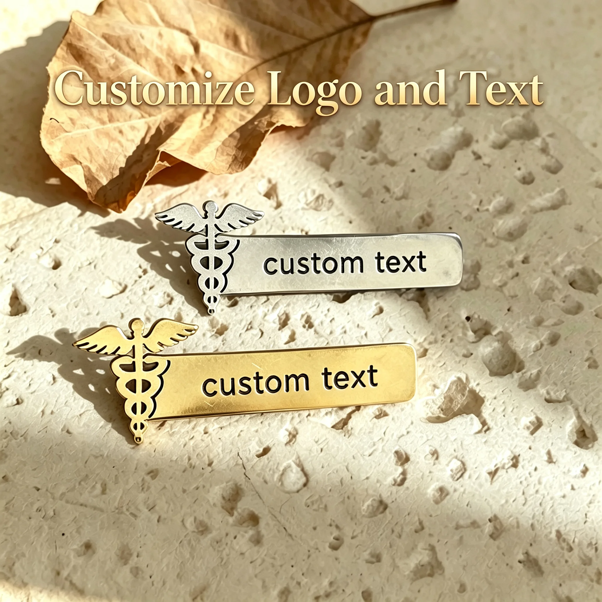 Custom Logo Text Stainless Steel Brooch Medical Symbol Engraved Name Title Medical Professional Team Wholesale Personalized Work