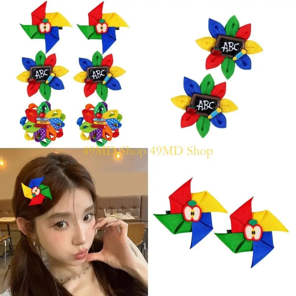 

49MD Rainbow Hair Clip Woven Ribbon Barrette Back To School Hair Accessories For Women And Girls School Event Hair Decors